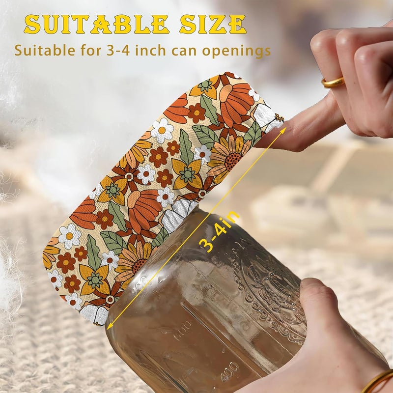 IGPPDO 70s Retro Floral Sourdough Starter Jar Cloth Covers，5 Pack Kit Stretchy Cloth Bowl Lids Fits Jar Mouth Ranging 3"- 4" Inches - Image 5